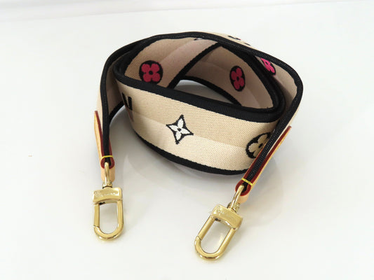 LOUIS VUITTON Signature Strap, Beige/Black/Pink, Signature Canvas, Gold Hardware, 95*4.5*.05cm Strap