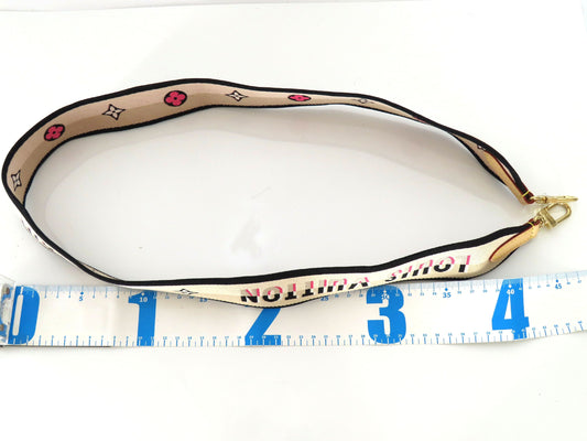 LOUIS VUITTON Signature Strap, Beige/Black/Pink, Signature Canvas, Gold Hardware, 95*4.5*.05cm Strap