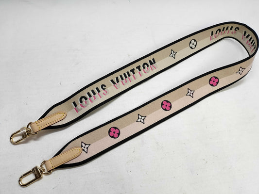 LOUIS VUITTON Signature Strap, Beige/Black/Pink, Signature Canvas, Gold Hardware, 95*4.5*.05cm Strap