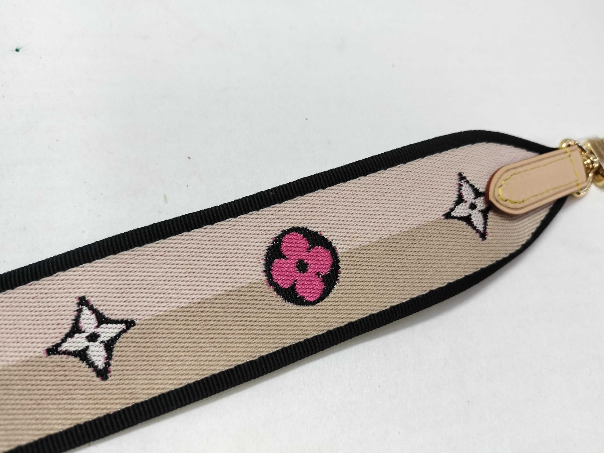 LOUIS VUITTON Signature Strap, Beige/Black/Pink, Signature Canvas, Gold Hardware, 95*4.5*.05cm Strap