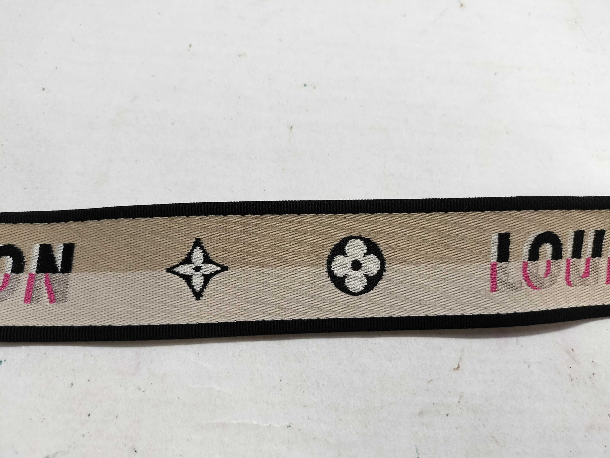 LOUIS VUITTON Signature Strap, Beige/Black/Pink, Signature Canvas, Gold Hardware, 95*4.5*.05cm Strap