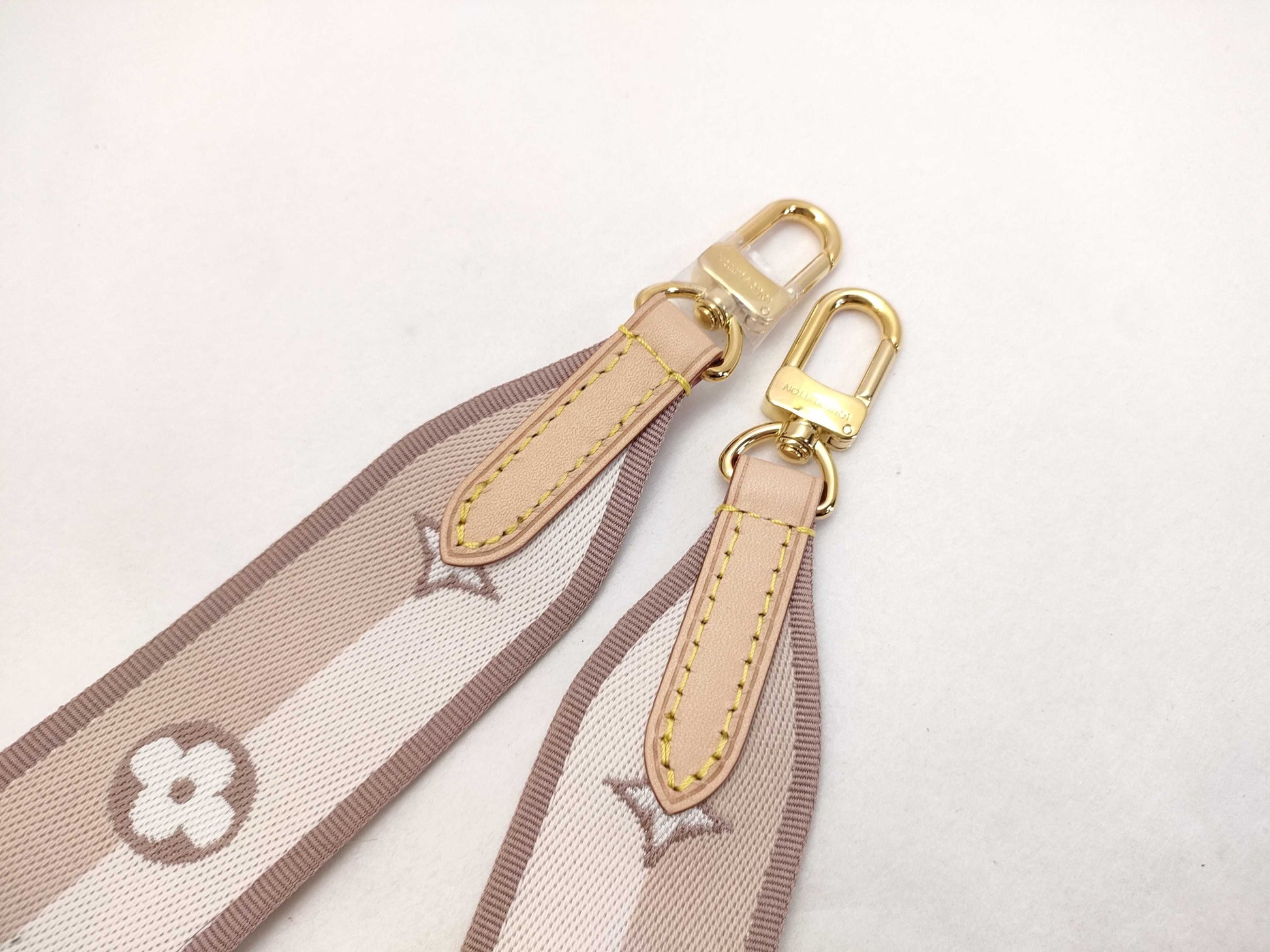 LOUIS VUITTON Signature Strap, Beige/Brown Canvas with Gold Hardware, 95*4.5*.05cm