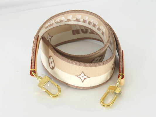 LOUIS VUITTON Signature Strap, Beige/Brown Canvas with Gold Hardware, 95*4.5*.05cm