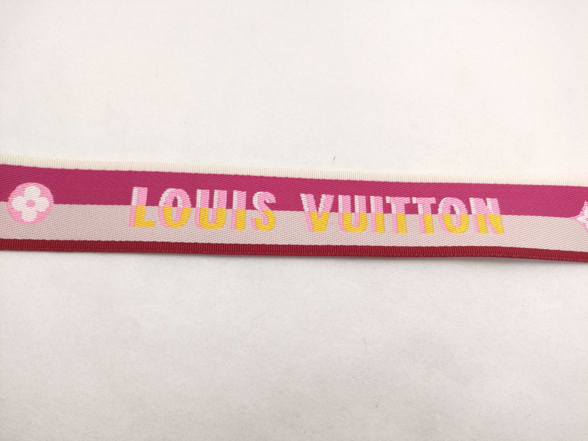 LOUIS VUITTON Signature Strap, Pink/Beige Canvas with Gold Hardware, 95*4.5*.05cm