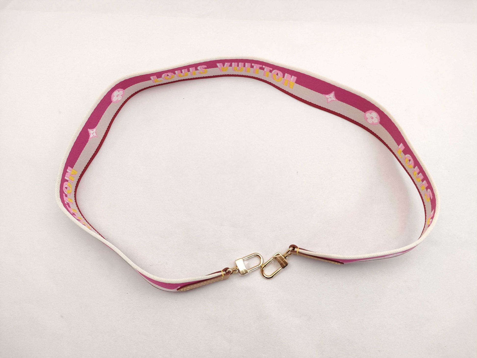 LOUIS VUITTON Signature Strap, Pink/Beige Canvas with Gold Hardware, 95*4.5*.05cm
