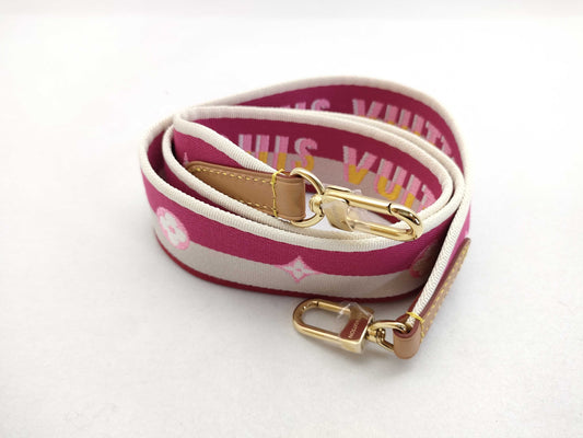 LOUIS VUITTON Signature Strap, Pink/Beige Canvas with Gold Hardware, 95*4.5*.05cm