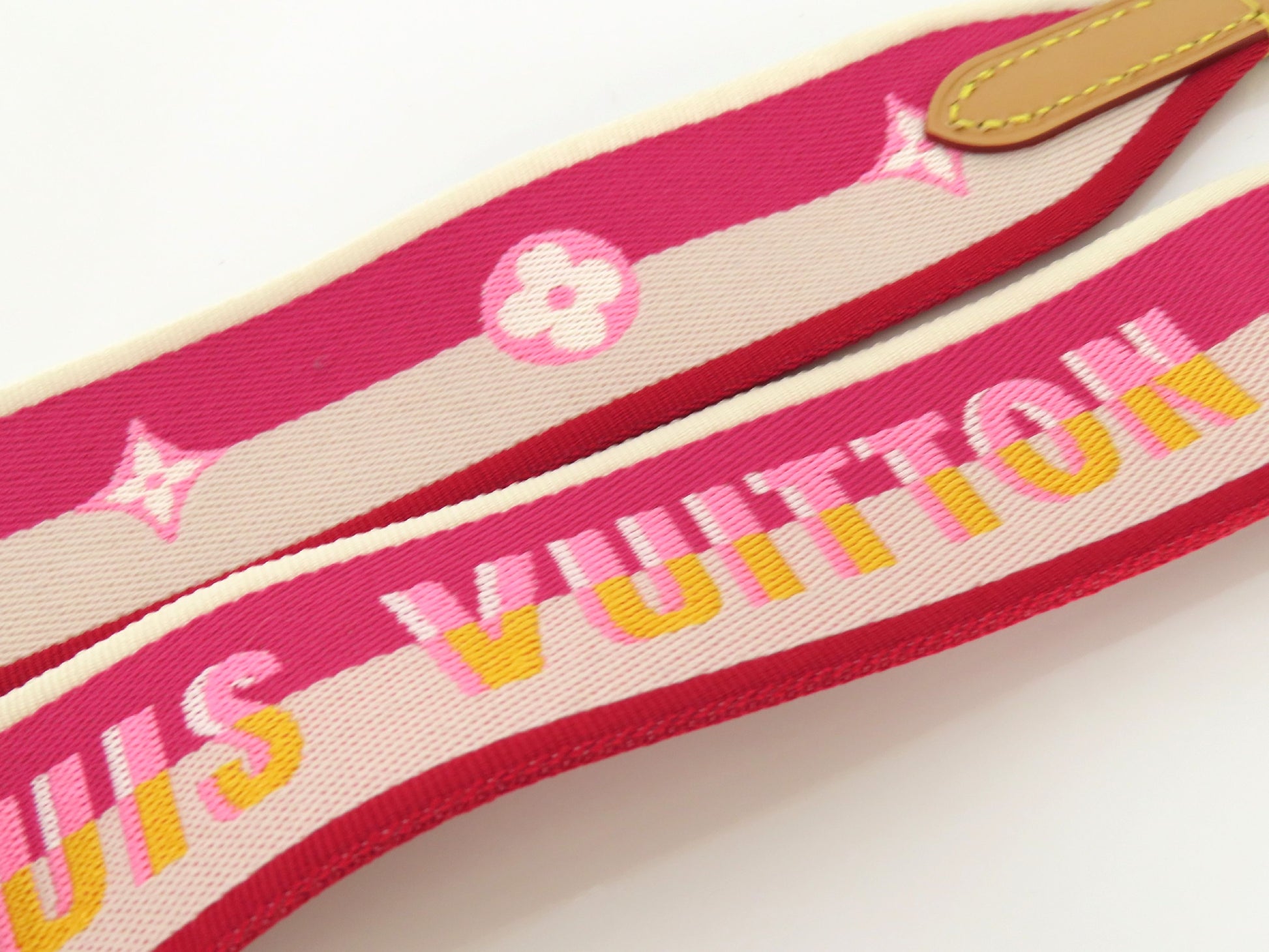 LOUIS VUITTON Signature Strap, Pink/Beige Canvas with Gold Hardware, 95*4.5*.05cm Strap