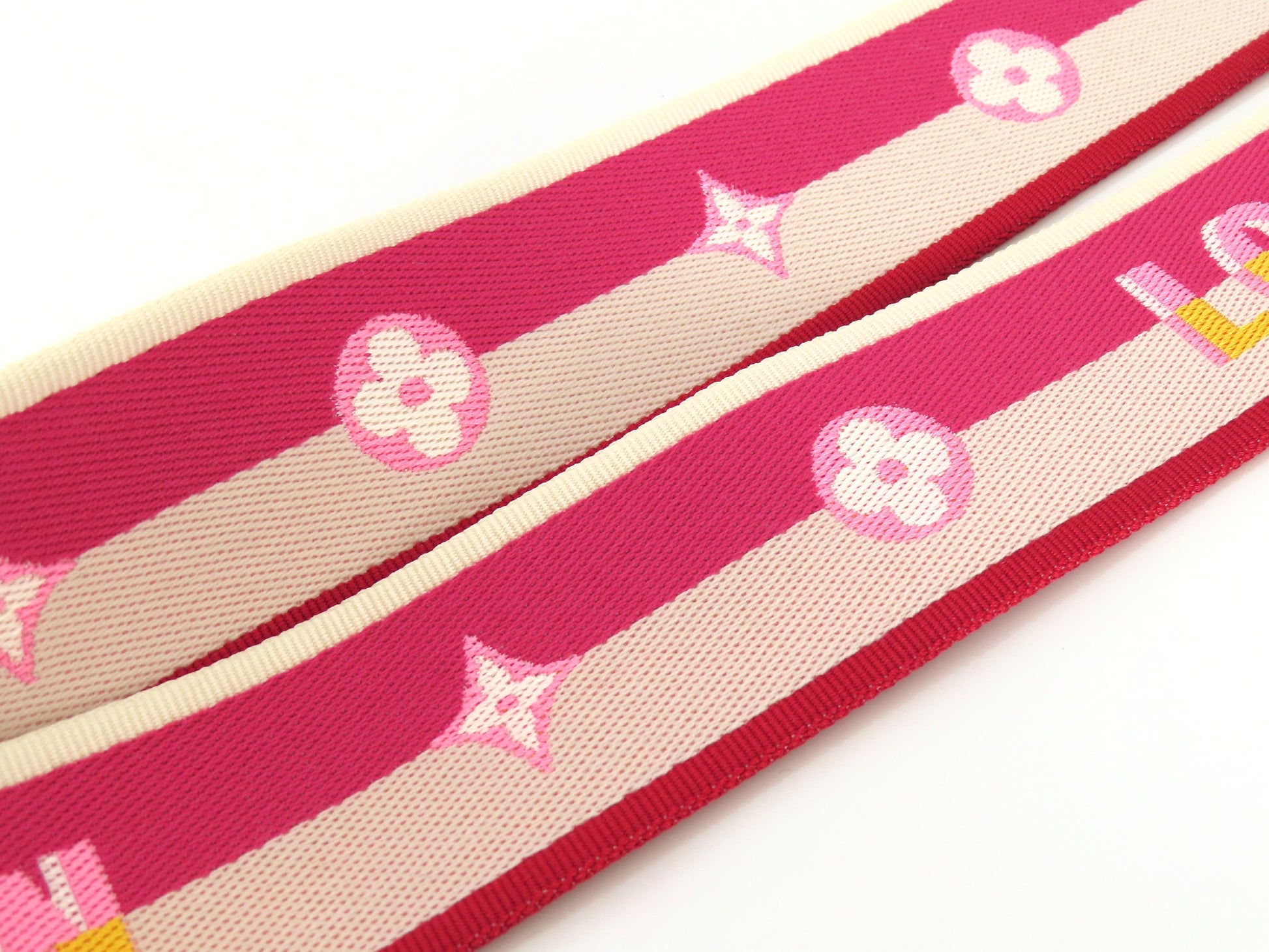 LOUIS VUITTON Signature Strap, Pink/Beige Canvas with Gold Hardware, 95*4.5*.05cm Strap