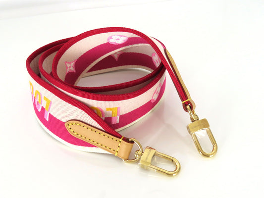 LOUIS VUITTON Signature Strap, Pink/Beige Canvas with Gold Hardware, 95*4.5*.05cm Strap