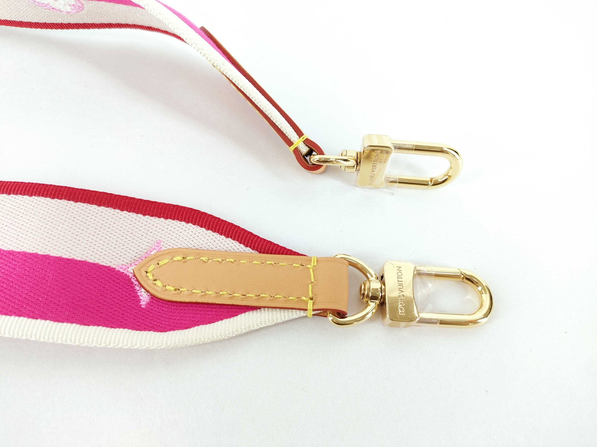 LOUIS VUITTON Louis Vuitton Signature Strap, Pink/Beige Canvas, Gold Hardware, 95*4.5*.05cm, Other Accessories