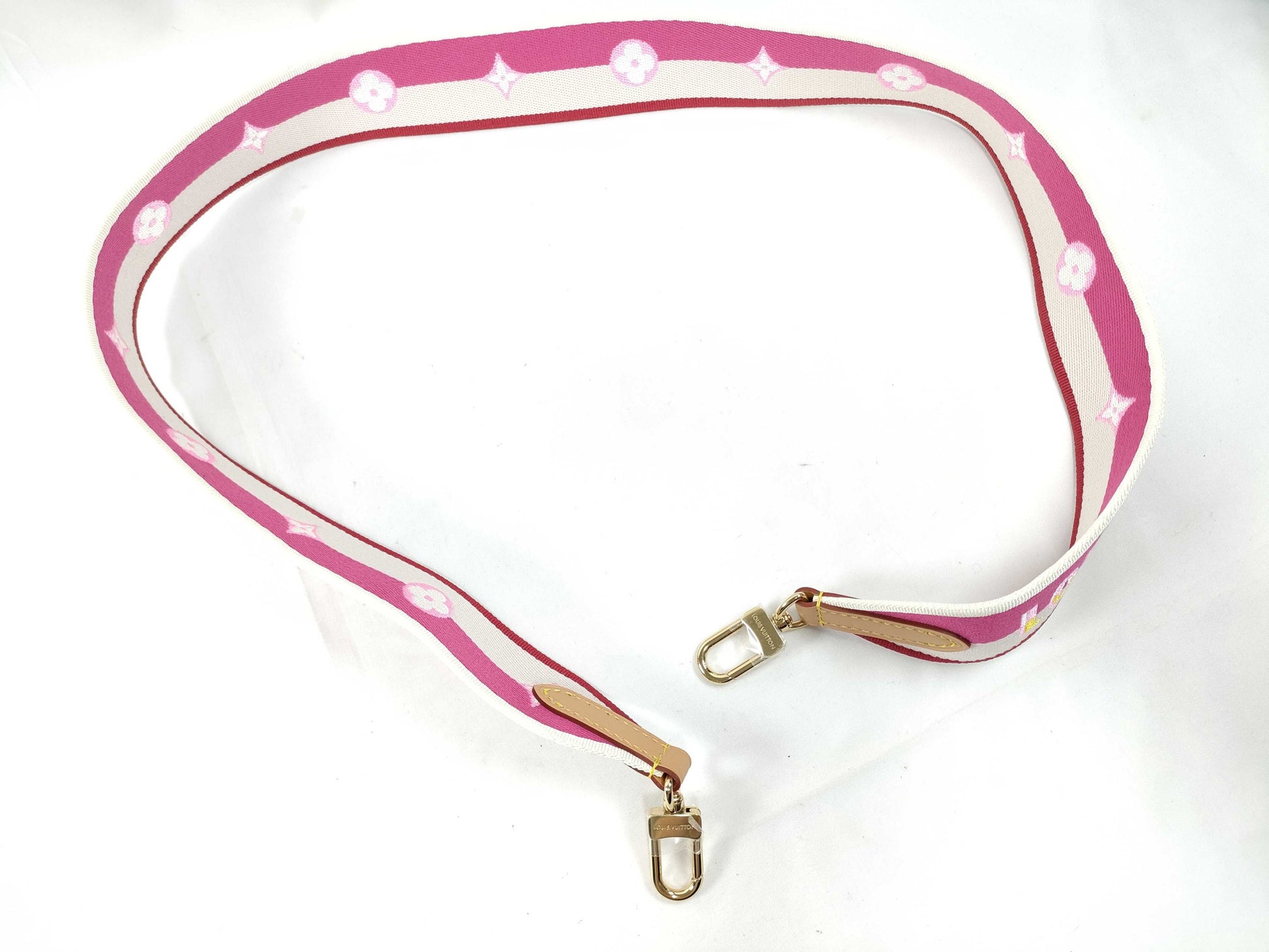 LOUIS VUITTON Signature Strap, Pink/Beige Canvas with Gold Hardware, 95*4.5*.05cm Strap