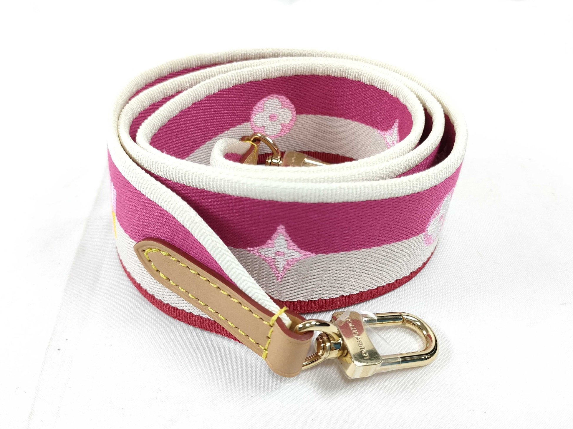 LOUIS VUITTON Signature Strap, Pink/Beige Canvas with Gold Hardware, 95*4.5*.05cm Strap