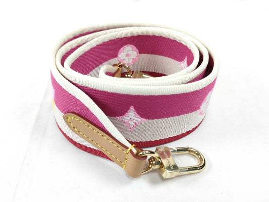 LOUIS VUITTON Signature Strap, Pink/Beige Canvas with Gold Hardware, 95*4.5*.05cm Strap