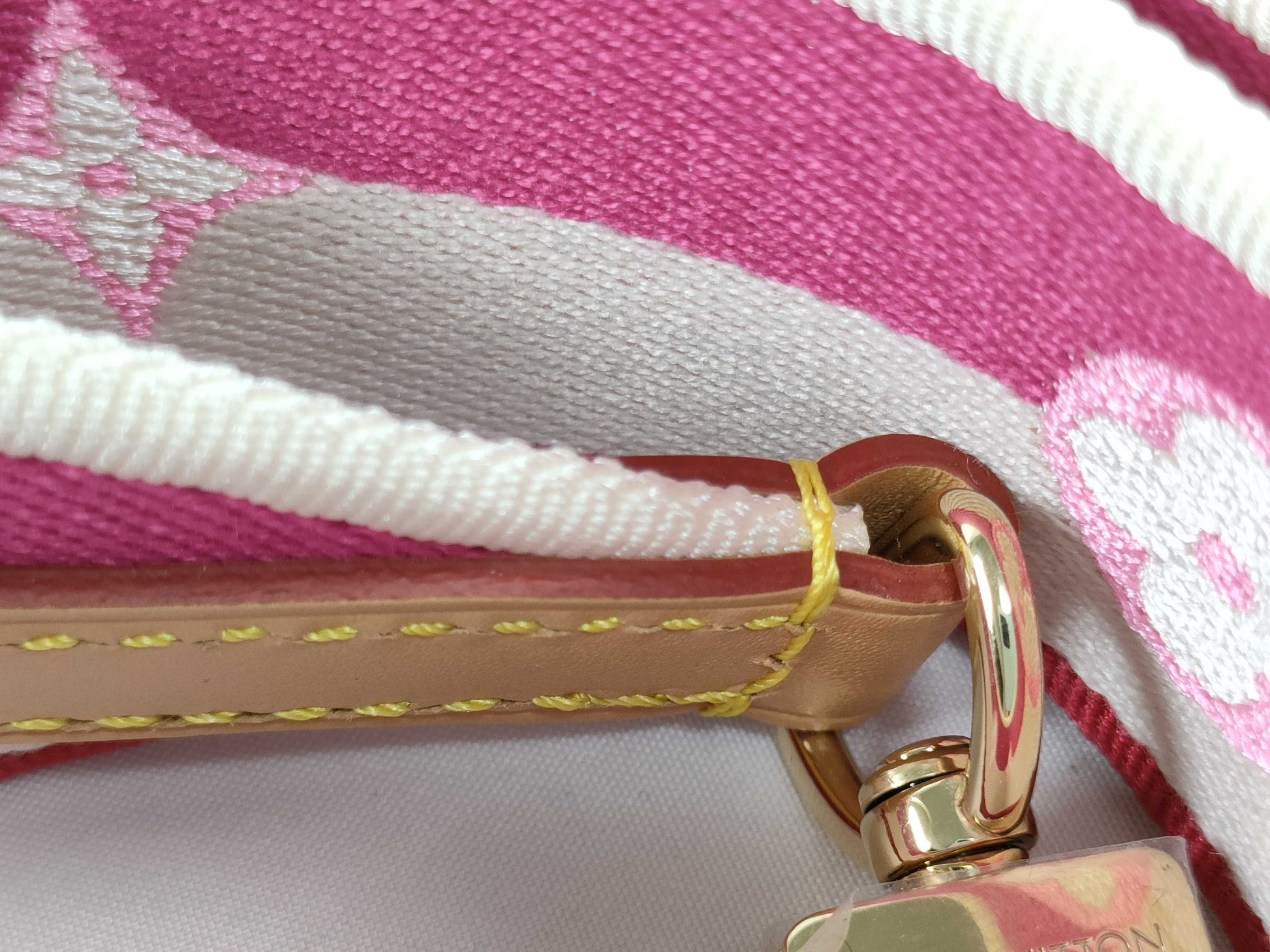 LOUIS VUITTON Signature Strap, Pink/Beige Canvas with Gold Hardware, 95*4.5*.05cm Strap