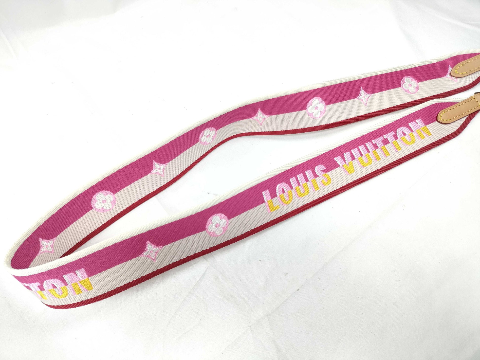 LOUIS VUITTON Signature Strap, Pink/Beige Canvas with Gold Hardware, 95*4.5*.05cm Strap