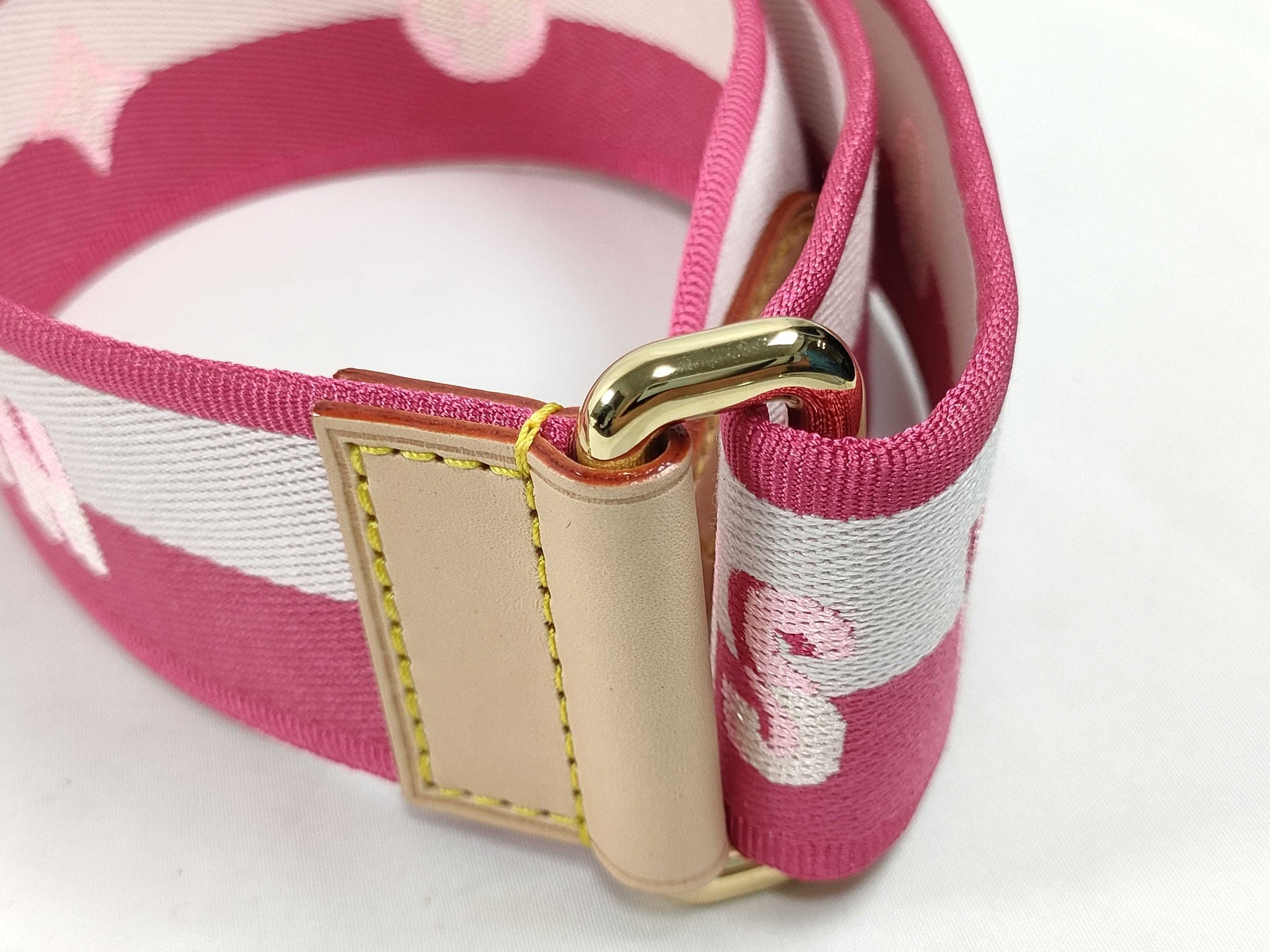 LOUIS VUITTON Louis Vuitton Signature Adjustable Strap in Pink/Beige with Gold Hardware, 95cm x 4.5cm x 0.5cm