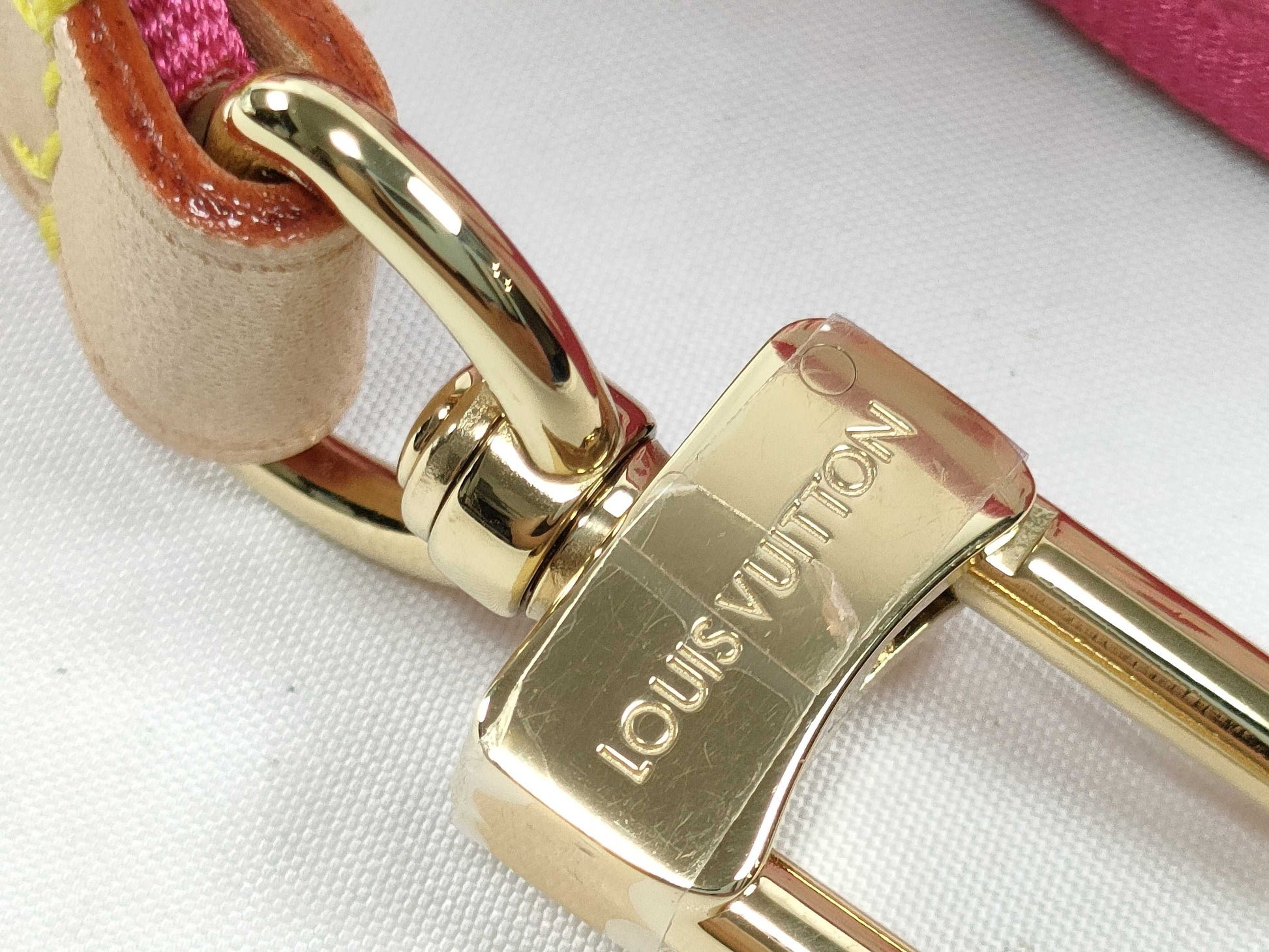 LOUIS VUITTON Louis Vuitton Signature Adjustable Strap in Pink/Beige with Gold Hardware, 95cm x 4.5cm x 0.5cm