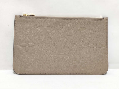LOUIS VUITTON RFID verification impossible. Serial number verification impossible. Monogram Empreinte Louis Vuitton Neverfull Pouch in Taupe with Gold Hardware.