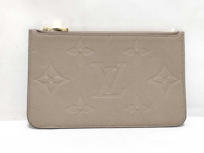 LOUIS VUITTON RFID verification impossible. Serial number verification impossible. Monogram Empreinte Louis Vuitton Neverfull Pouch in Taupe with Gold Hardware.