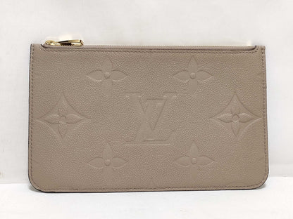 LOUIS VUITTON RFID verification impossible. Serial number verification impossible. Monogram Empreinte Louis Vuitton Neverfull Pouch in Taupe with Gold Hardware.