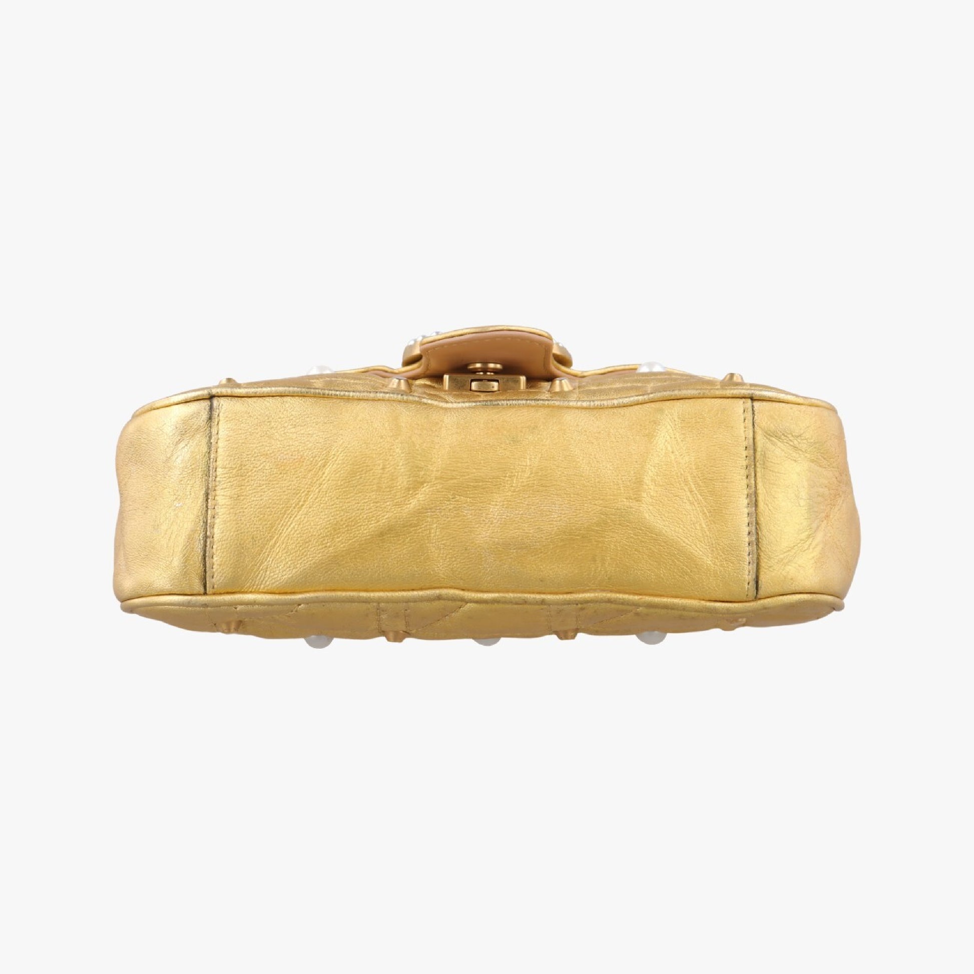 GUCCI GG Marmont Gold Leather Shoulder Bag 446744F021447924