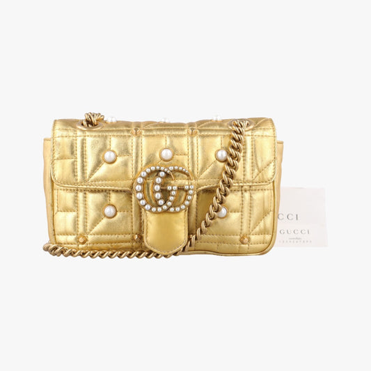 GUCCI GG Marmont Gold Leather Shoulder Bag 446744F021447924