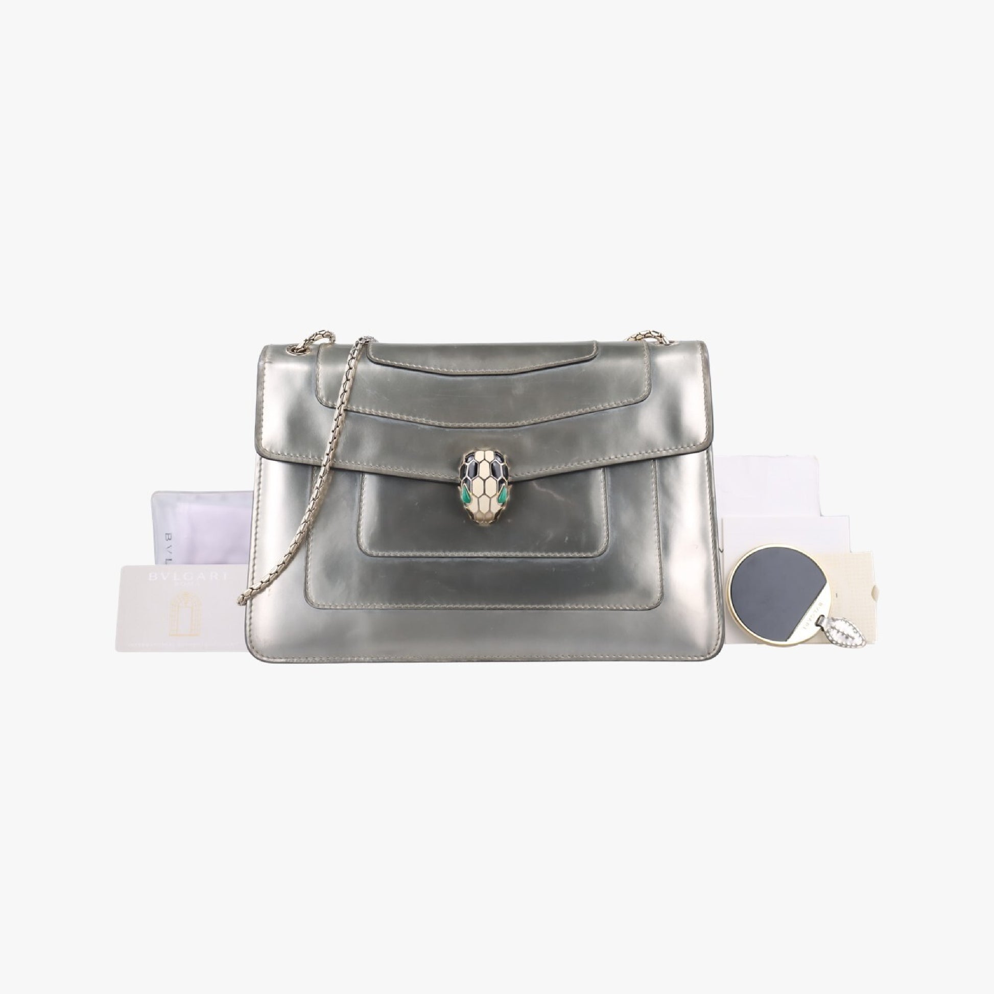 BVLGARI Serpenti Forever Silver Patent DA.D18.39793 Shoulder Bag