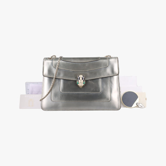 BVLGARI Serpenti Forever Silver Patent DA.D18.39793 Shoulder Bag