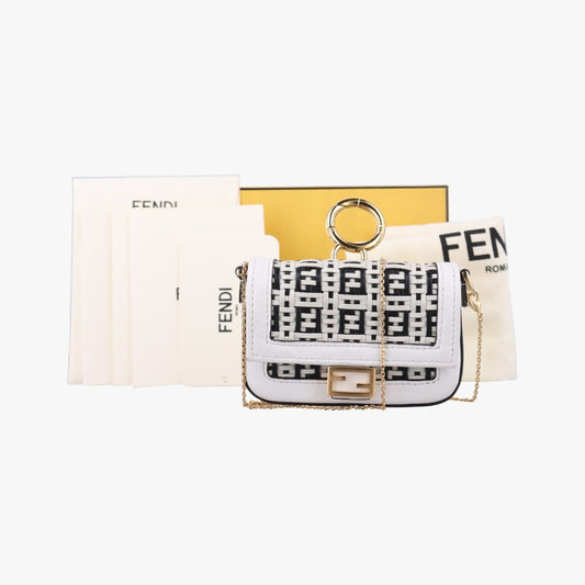 FENDI Nano Baguette Charm Black/White Leather Shoulder Bag 7AR844 7AR844-AFCQ-218-0189