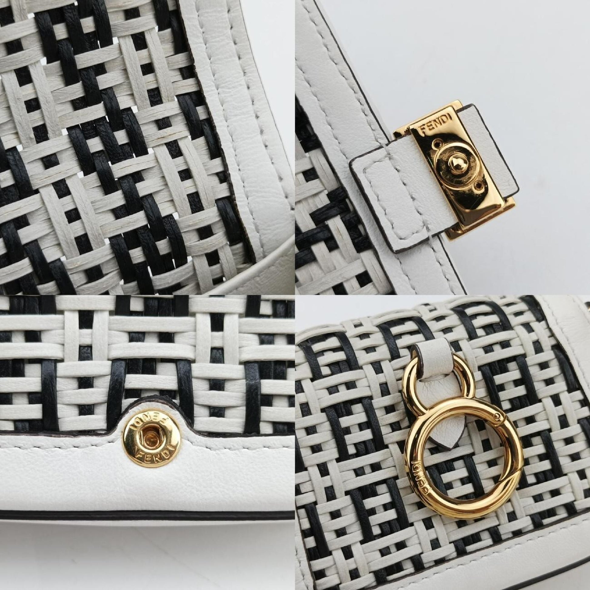 FENDI Nano Baguette Charm Black/White Leather Shoulder Bag 7AR844 7AR844-AFCQ-218-0189