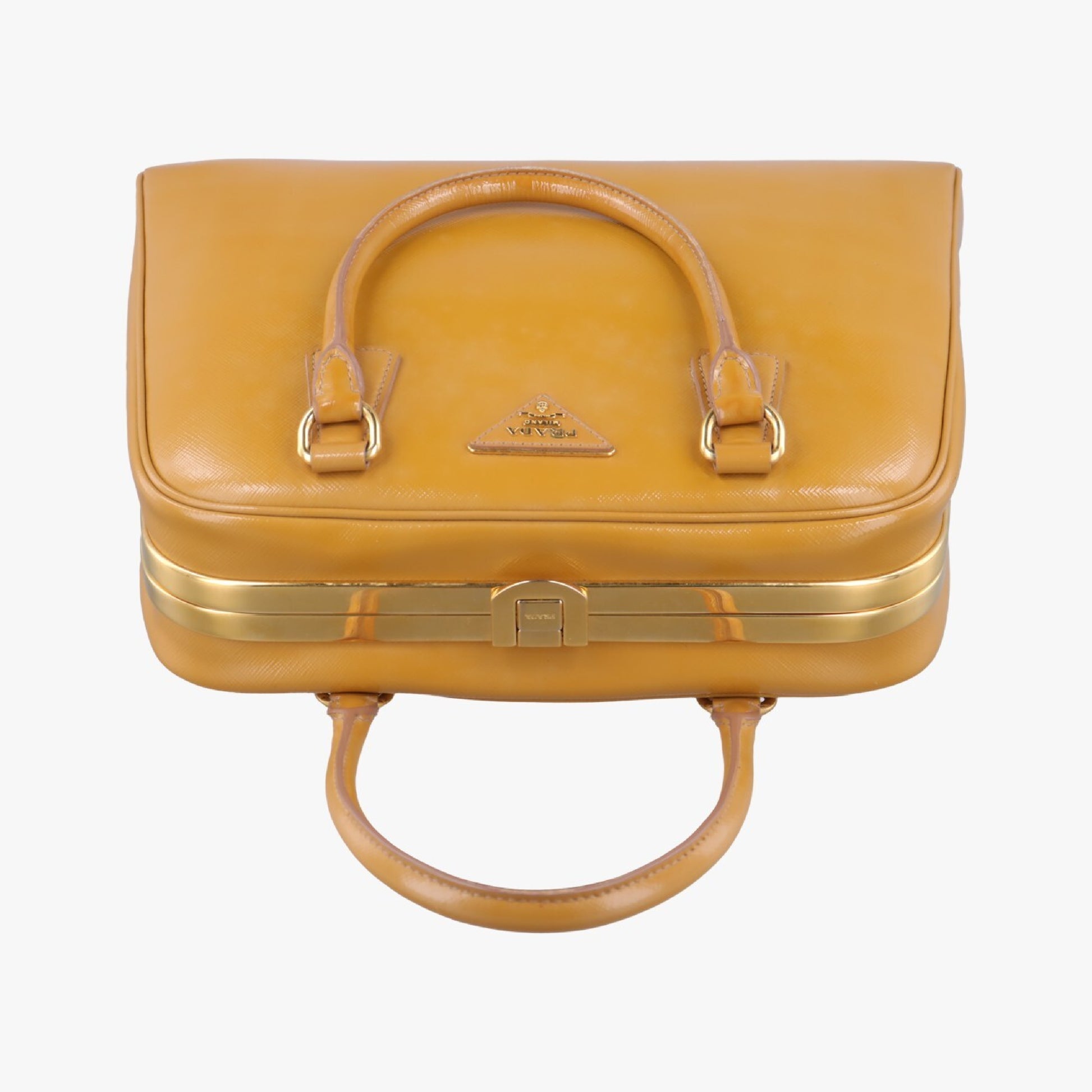 PRADA Pyramid Yellow Patent BL0808180 8 Handbag
