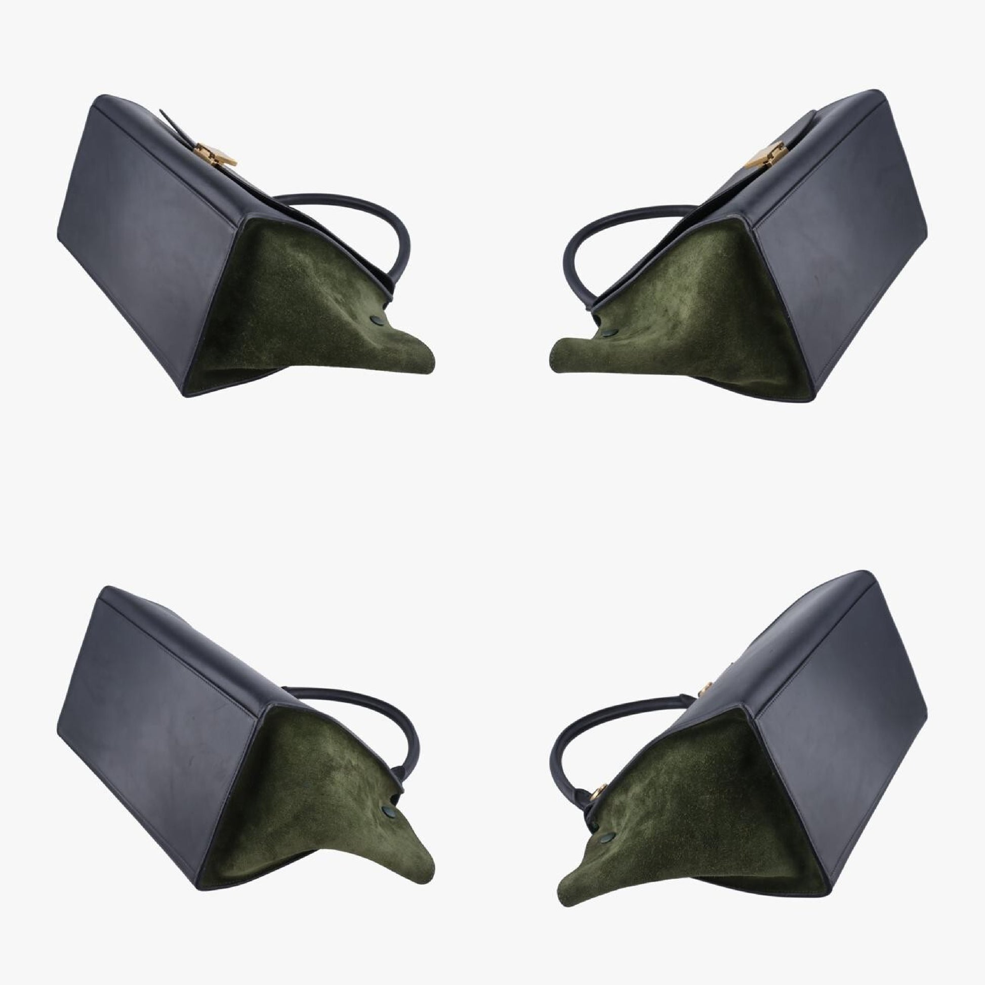 CELINE Trapeze Shoulder Bag in Medium Green and Black Leather and Suede 