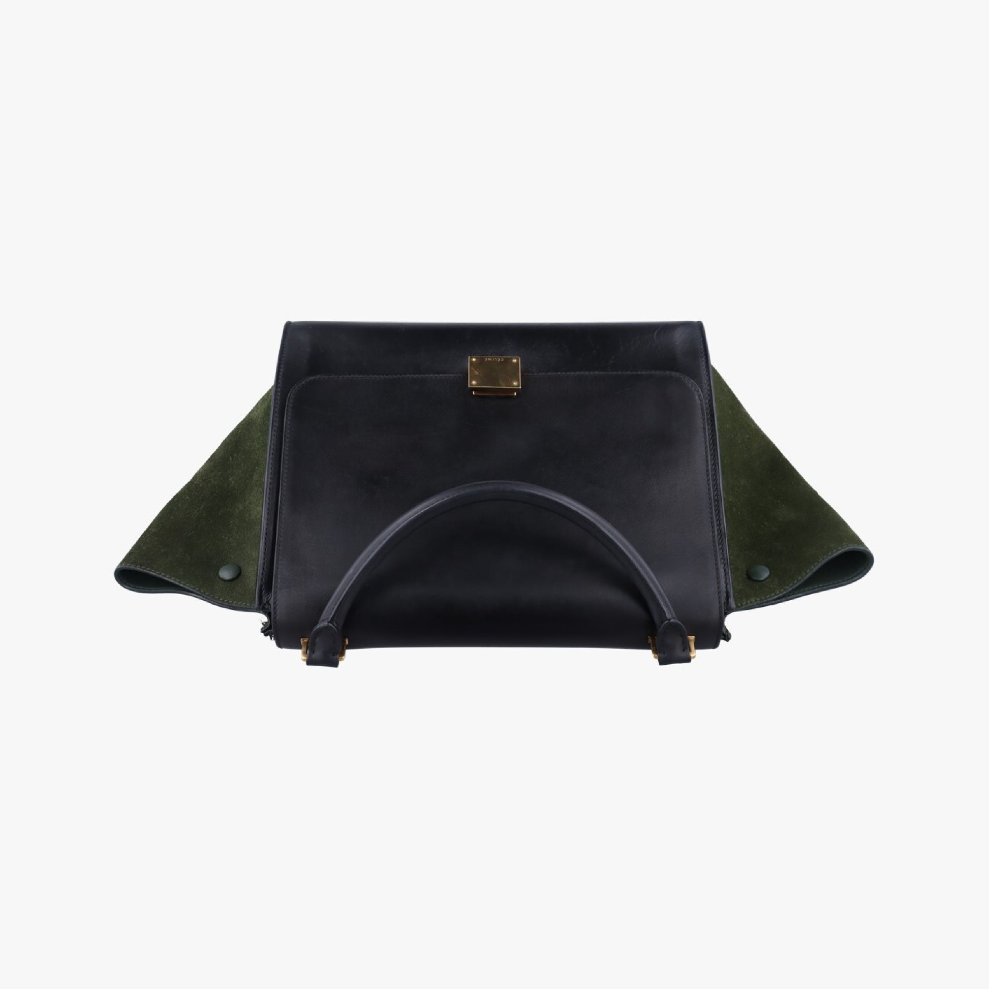 CELINE Trapeze Shoulder Bag in Medium Green and Black Leather and Suede 