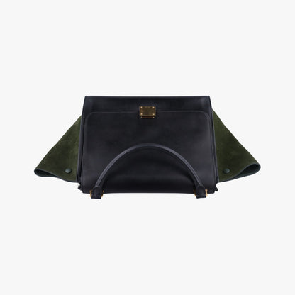 CELINE Trapeze Shoulder Bag in Medium Green and Black Leather and Suede 
