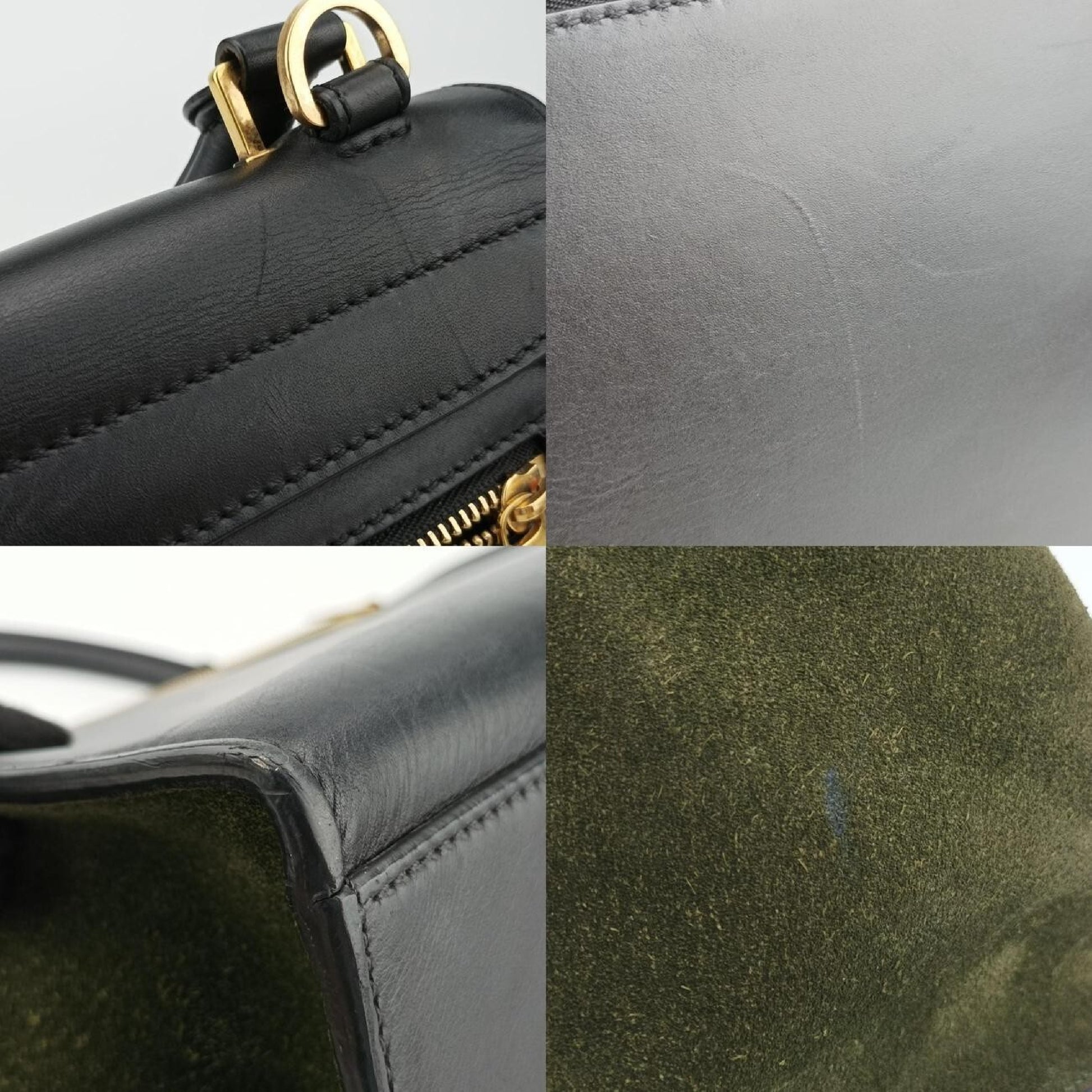 CELINE Trapeze Shoulder Bag in Medium Green and Black Leather and Suede 