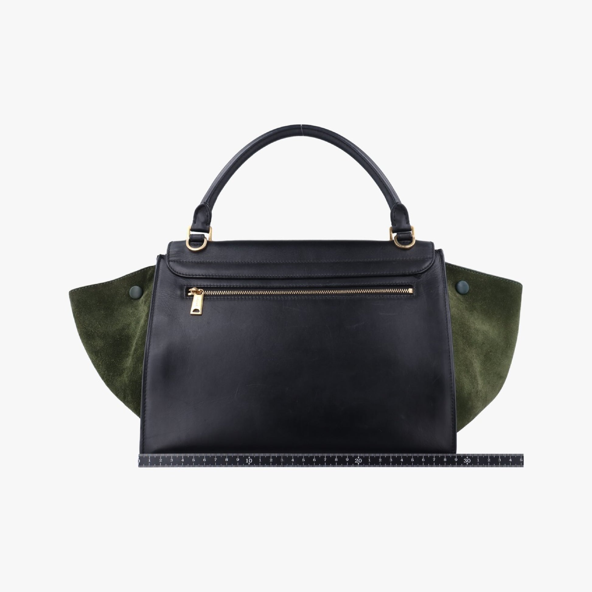 CELINE Trapeze Shoulder Bag in Medium Green and Black Leather and Suede 