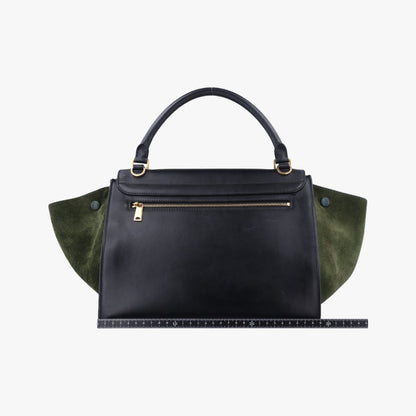 CELINE Trapeze Shoulder Bag in Medium Green and Black Leather and Suede 