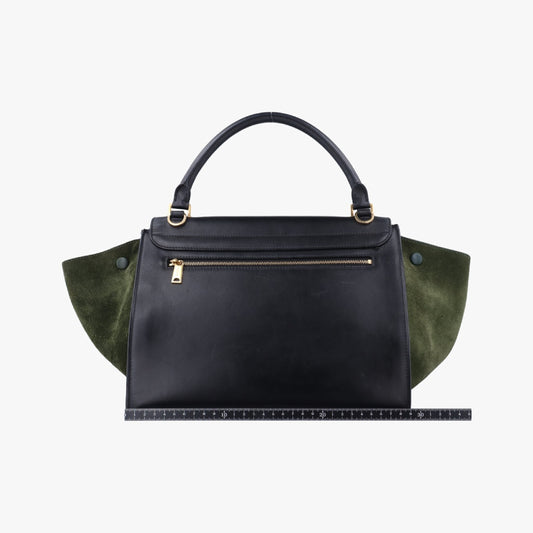 CELINE Trapeze Shoulder Bag in Medium Green and Black Leather and Suede 