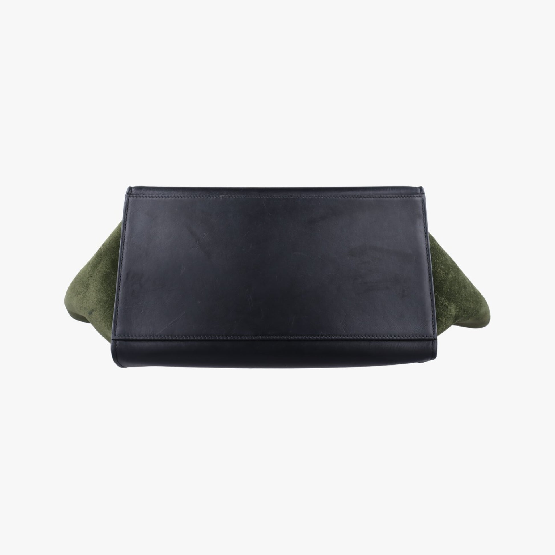 CELINE Trapeze Shoulder Bag in Medium Green and Black Leather and Suede 