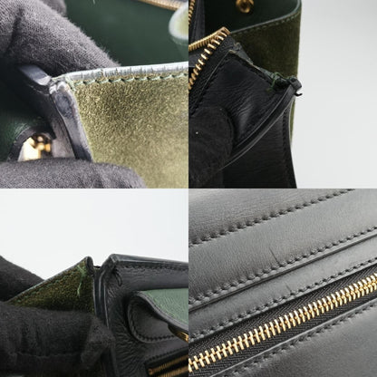 CELINE Trapeze Shoulder Bag in Medium Green and Black Leather and Suede 