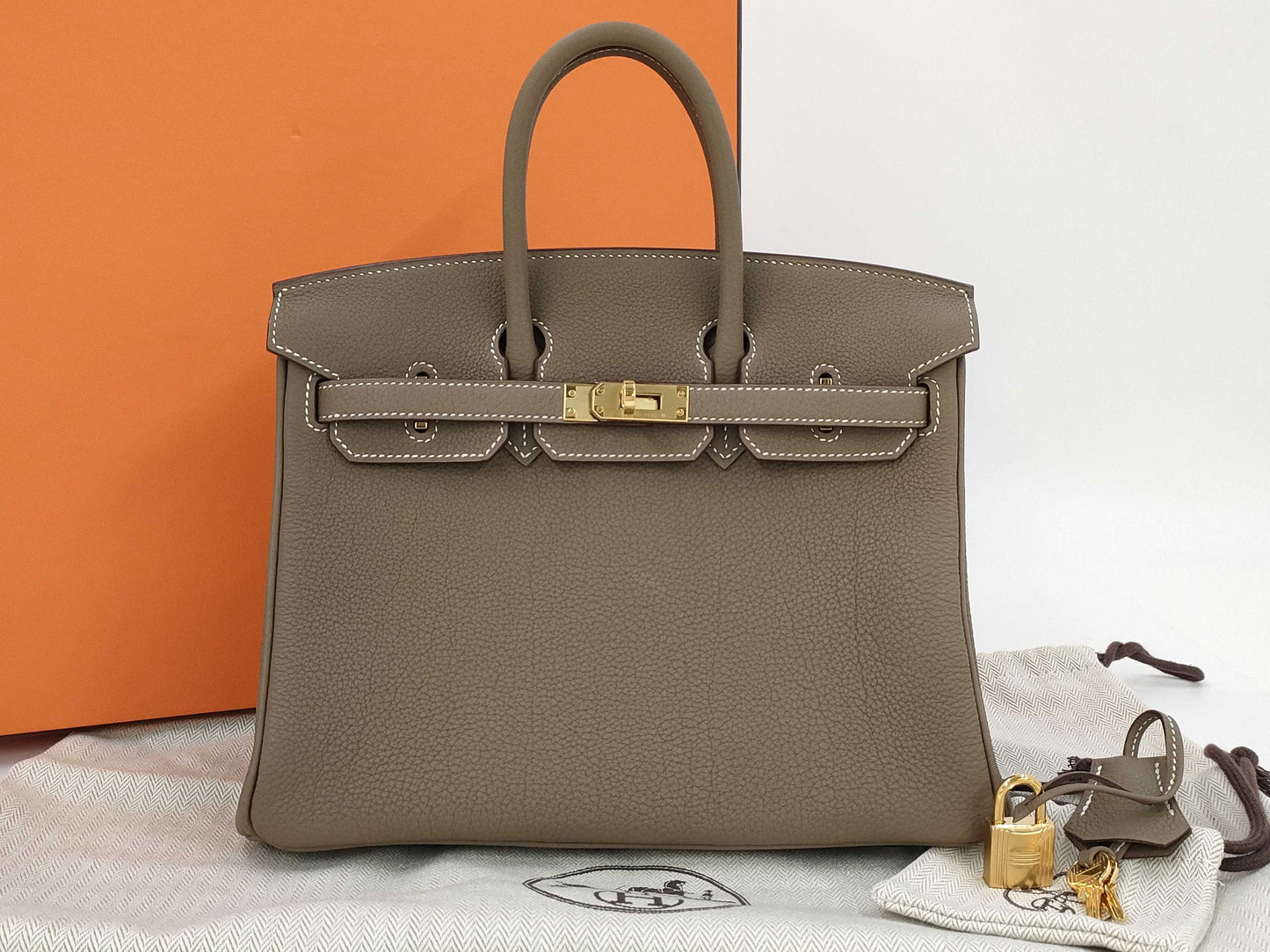 HERMES Birkin 25 Togo Etoupe W Stamp G Hardware Handbag