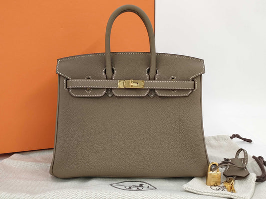 HERMES Birkin 25 Togo Etoupe W Stamp G Hardware Handbag