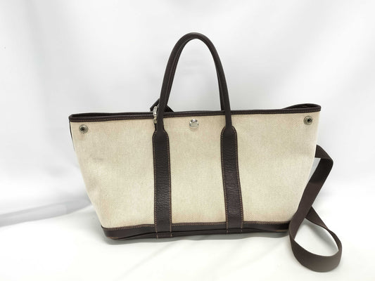 HERMES Garden Party TPM Maroon Toile H Handbag