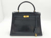 HERMES Kelly 28 Navy Box Calf Leather with Gold Hardware Handbag