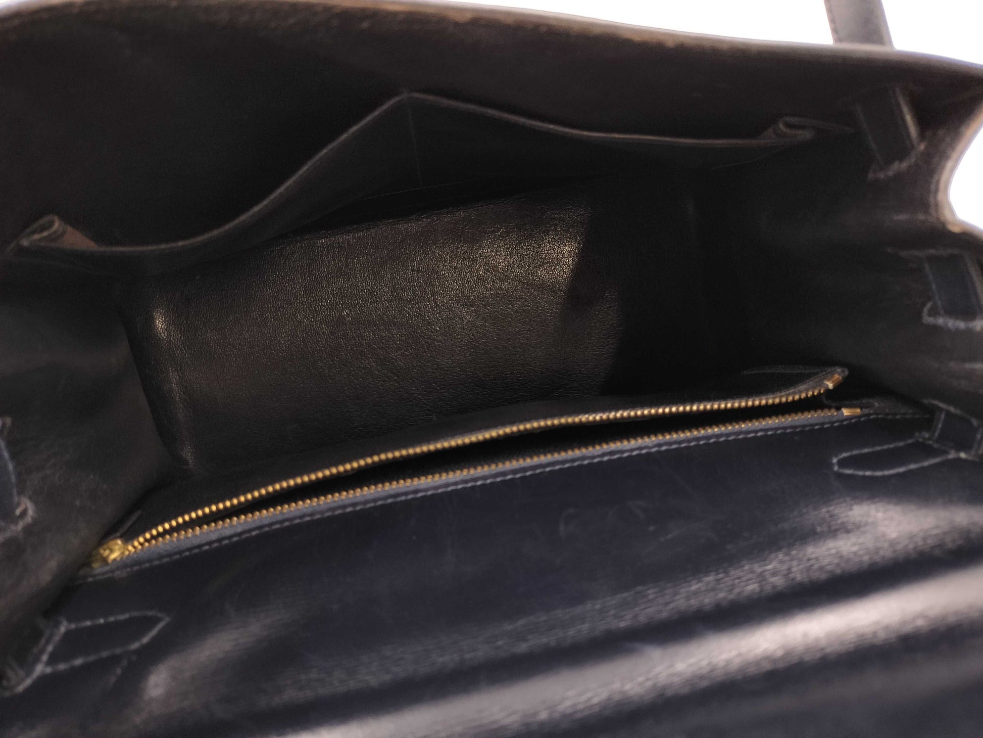 HERMES Kelly 28 Navy Box Calf Leather with Gold Hardware Handbag
