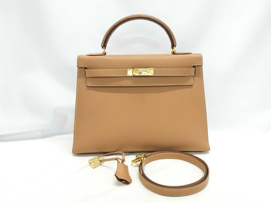 HERMES Kelly 32 Couchvel Natural Gold Hardware Handbag