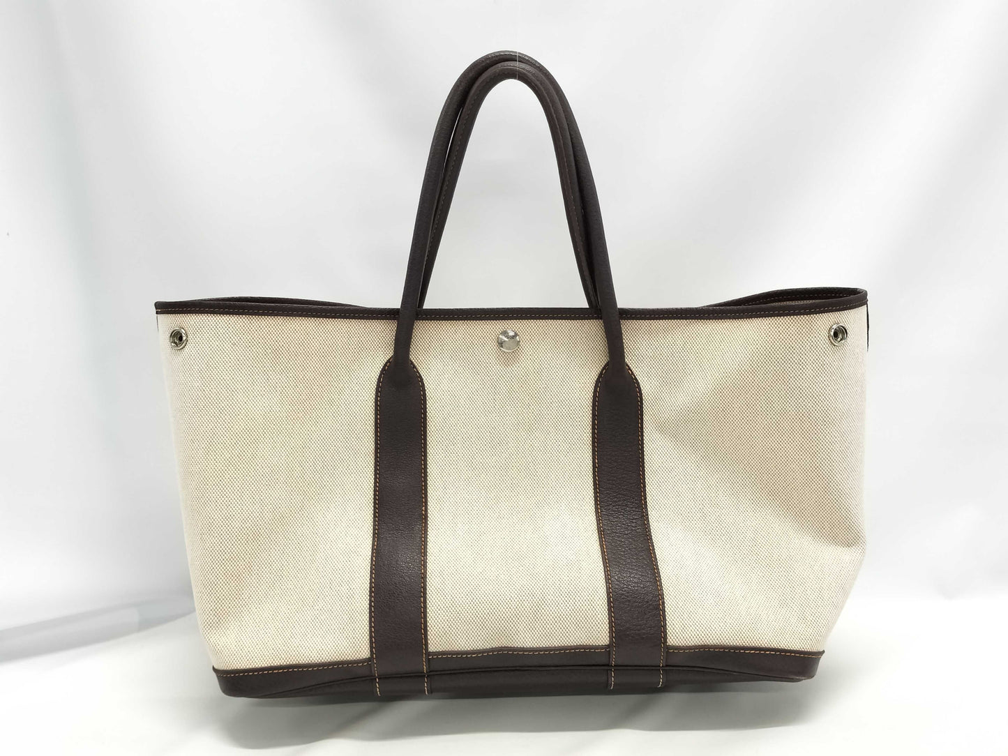 HERMES Garden Party PM Maroon Toile H Handbag