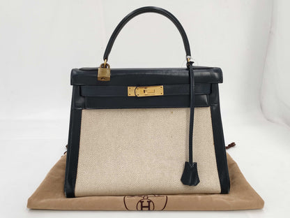 HERMES Kelly 28 Handbag, Toile H, Gold Hardware, Gold
