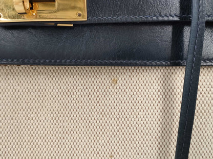 HERMES Kelly 28 Handbag, Toile H, Gold Hardware, Gold
