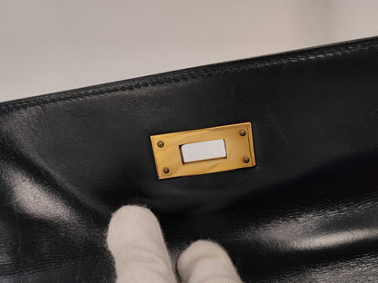 HERMES Kelly 28 Handbag, Toile H, Gold Hardware, Gold
